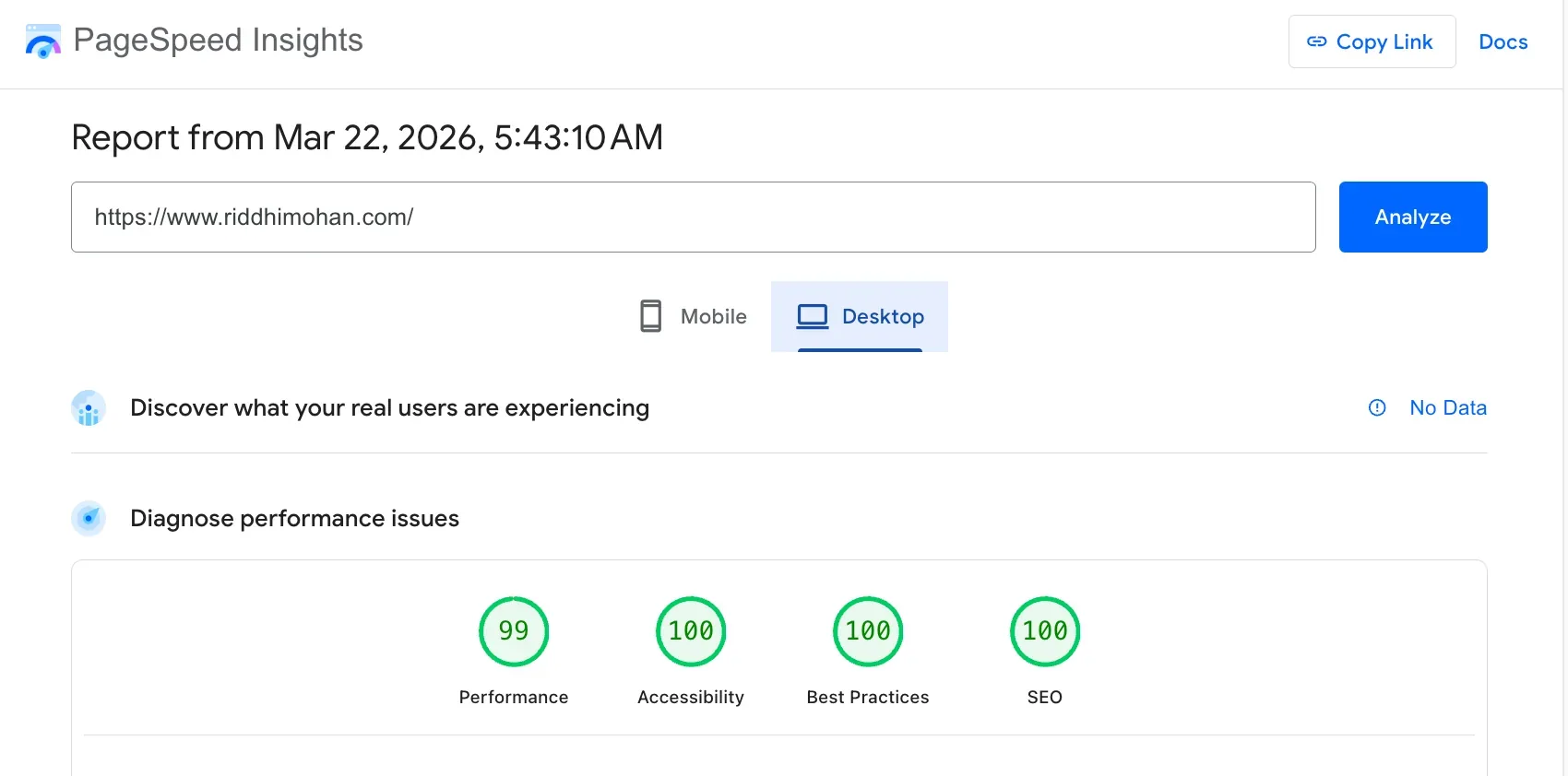 Desktop PageSpeed Report