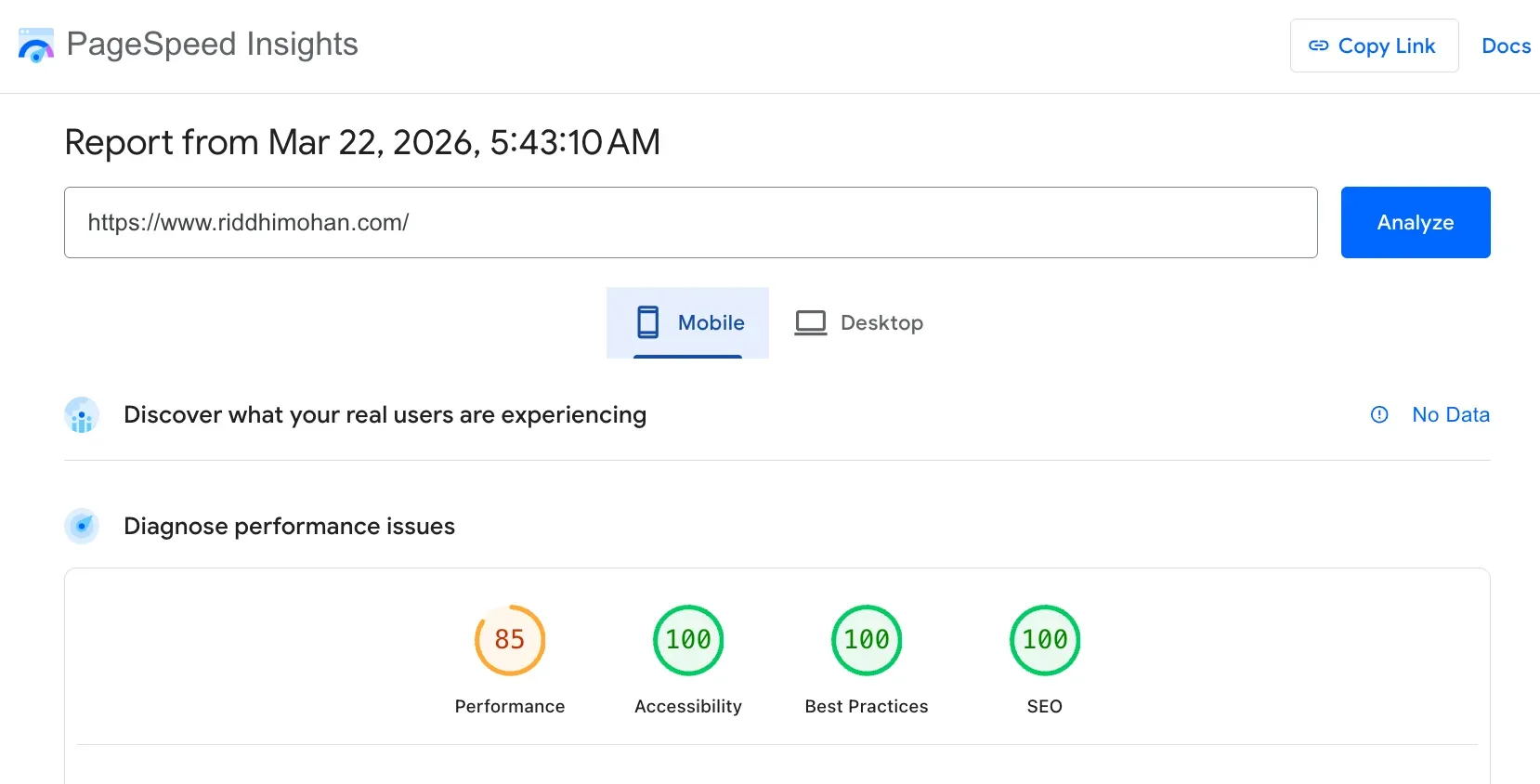 Mobile PageSpeed Report