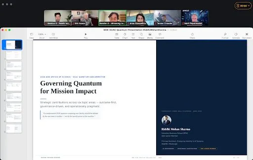 Slide: Riddhi Mohan Sharma US Department of Energy's Office of Science SCAC Quantum Subcommittee Town Hall 2026.